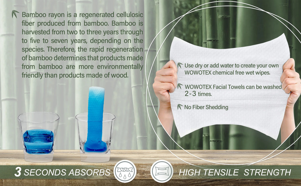 Bamboo Disposable Face Towel Biodegradable Large Dry Face Wipes 60 Count Thick Clean Facial Towel for Sensitive Skin 12x10 inch