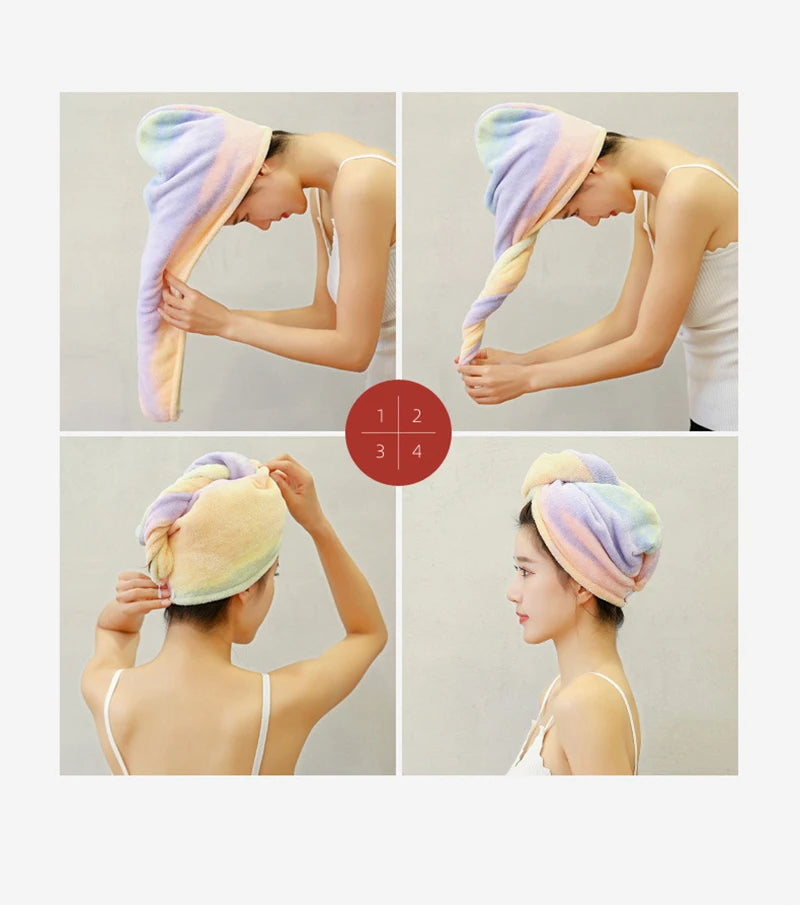 Women Girl's Microfiber Dry Hair Cap Shower Head Wrap Colorful Bath Hats Soft Hair Turban Towel