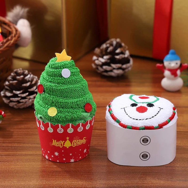 3-1PC Christmas Soft Hand Towel Absorbent Microfiber Santa Cake Shape Towel New Year Hand Wash Face Towel Bathroom Xmas Gifts