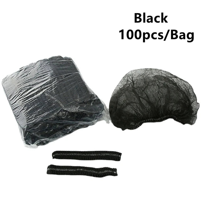 100 PCS Hair Caps 21 inch Disposable Non-woven Bouffant Hair Net Caps Elastic Head Cover Cap for Beauty Kitchen Food Salon Bath