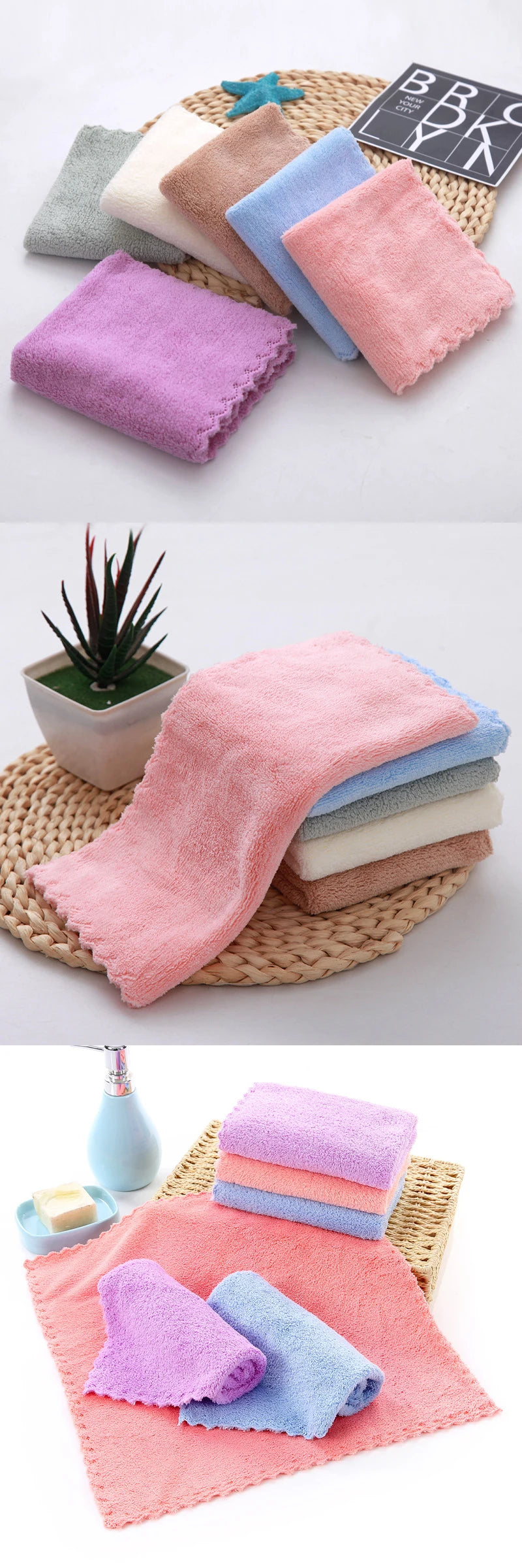 10Pcs Thickened Microfiber High-density Coral Fleece Towel Quick Dry Clean Face Soft Absorbent Towel