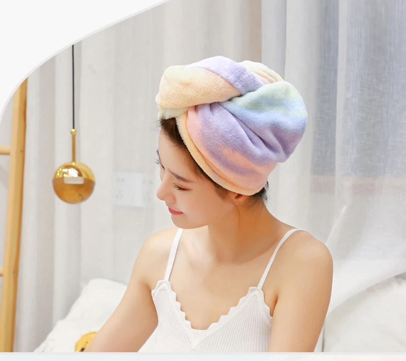 Women Girl's Microfiber Dry Hair Cap Shower Head Wrap Colorful Bath Hats Soft Hair Turban Towel