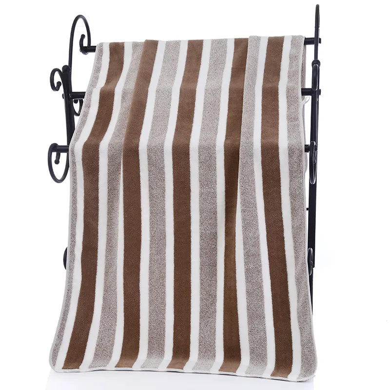 Soft Striped Bath Towel Set - Quick-Drying Absorbent Microfiber Face & Hand Towels for Bathroom, Home Spa - 70x140cm & 35x75cm