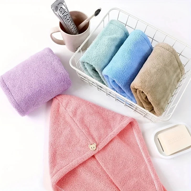 1pc Solid Color Thickened Quick-dry Hair Drying Cap, Super Absorbent