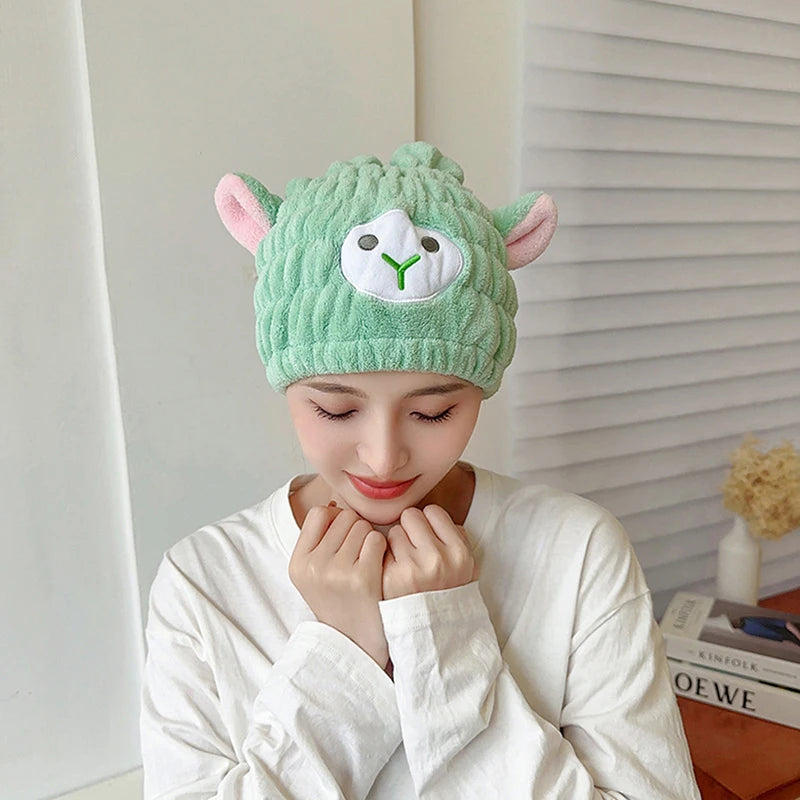 1pcs Cartoon Cute Shower Cap Microfiber Hair Turban Quickly Dry Hair Hat Wrapped Towel Bathing Shower Cap Bathroom Cap