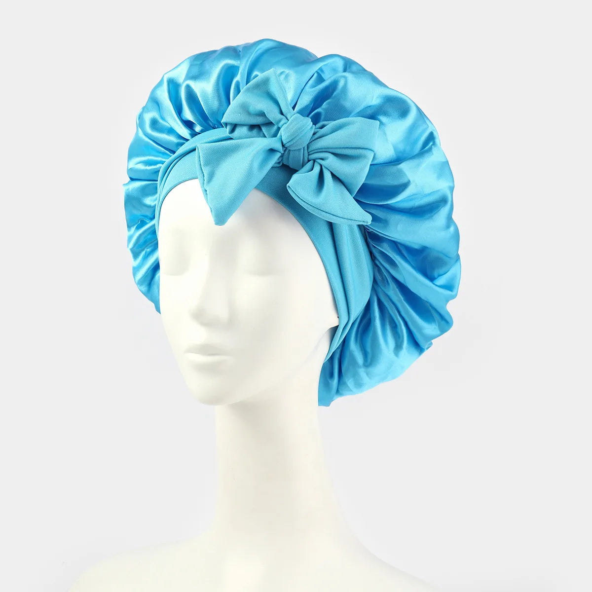 Satin Shower Cap For Women Solid Wide Band Stretch Head Tie Silky Bonnet Edge Wrap Nightcap Hair Care Sleeping Cap Head Cover