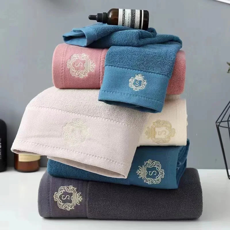 1/5/10PCS Bathroom Cotton Towel 35x75cm 70x140cm Hand Face Bath Towel Soft Gift Absorbent Sport Absorbent Towel 수건 세트 Blue White