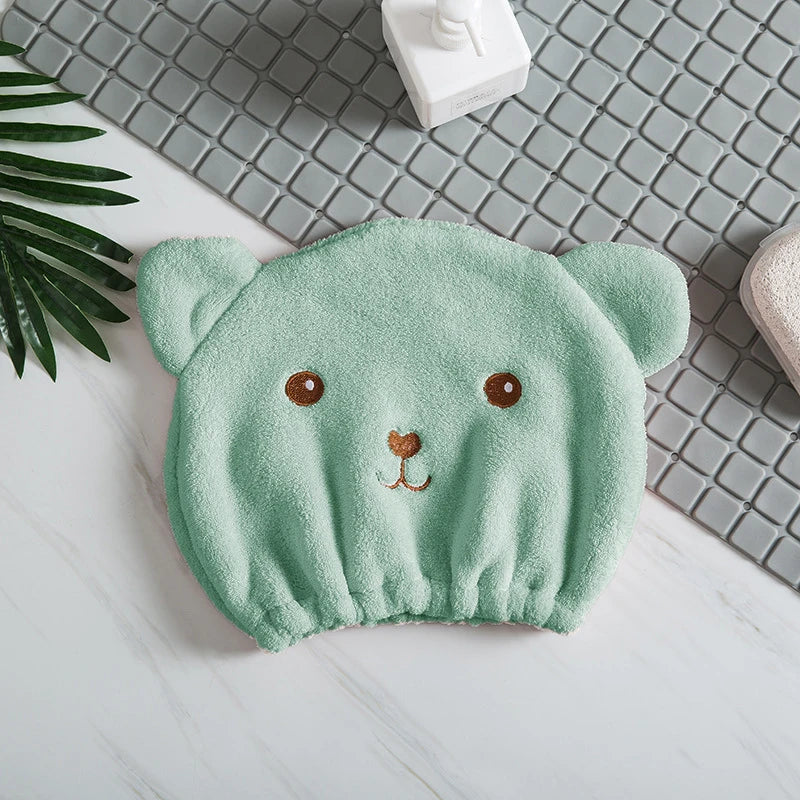 Dry Hair Cap For Women Quick-drying Absorbent Thick Microfiber Head Towel Korean Cute Bear Embroidered Shower Cap Towel