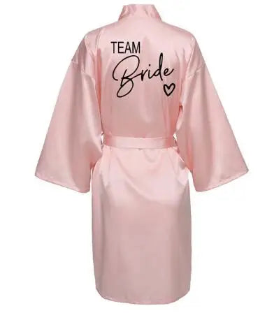 Wedding Party Team Bride Robe With Black Letters Kimono Satin Pajamas Bridesmaid Bathrobe SP003