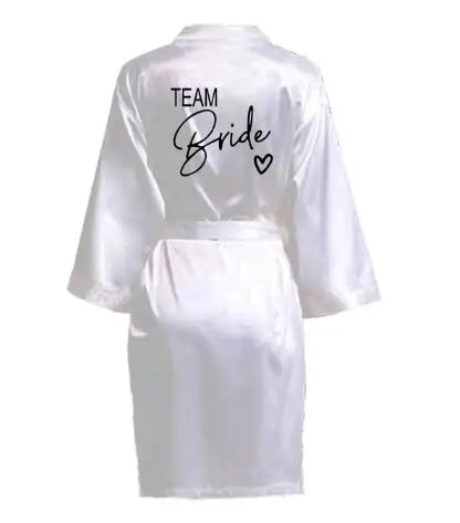 Wedding Party Team Bride Robe With Black Letters Kimono Satin Pajamas Bridesmaid Bathrobe SP003