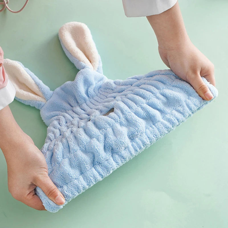 Strong Absorbing Dry Hair Cap Shower Thick Coral Fleece Bath Towels Long Ears Rabbit Drying Ultra-Soft Hats Turban Bath Supplies