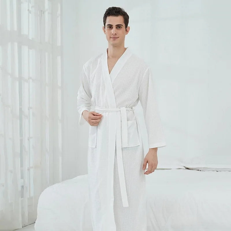 Bathrobe for Men Woman Long Absorbent Terry Bath Robe Kimono Men Towel Bathrobe Solid Sleepwear Women Dressing Gown