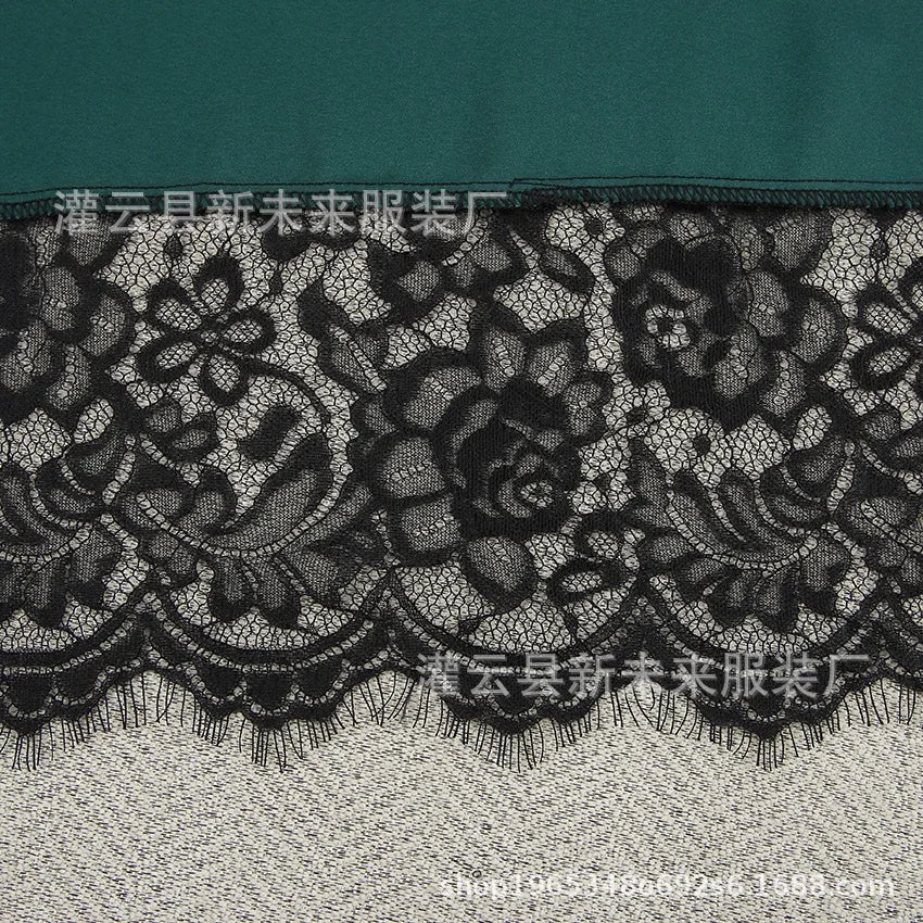 Women's Sexy Night Gown Robe V-Neck Satin Lace Bathrobe Half Sleeve Nightdress Female French Sexy Silky Satin Sleepwear