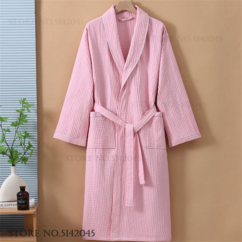 100% Cotton Couple Robe Waffle Bathrobe Gown Kimono Yukata Home Clothes Casual Women Sleepwar Nightwear Spring Summer Loungewear