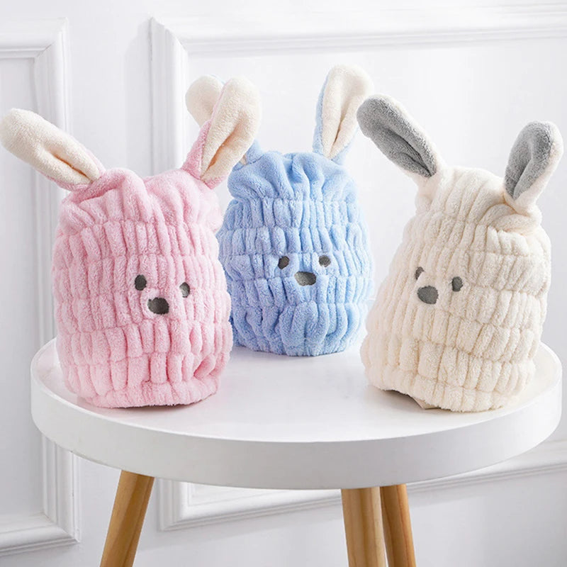 Strong Absorbing Dry Hair Cap Shower Thick Coral Fleece Bath Towels Long Ears Rabbit Drying Ultra-Soft Hats Turban Bath Supplies