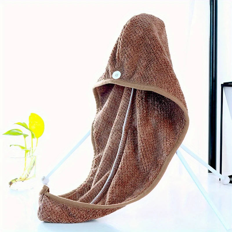 1PCS Hair Towel Wrap,Hair Drying Towel with Button, Microfiber Hair Towel, Dry Hair Hat, Bath Hair Cap