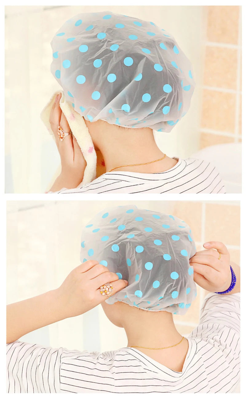 Shower Caps Bathing Waterproof Adult Hair Drying Caps Dustproof Plastic Head Covers for Women Hair Salon Elastic Shower Cap