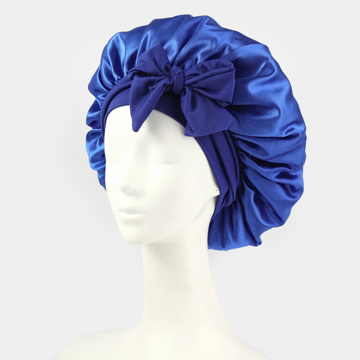 Satin Shower Cap For Women Solid Wide Band Stretch Head Tie Silky Bonnet Edge Wrap Nightcap Hair Care Sleeping Cap Head Cover