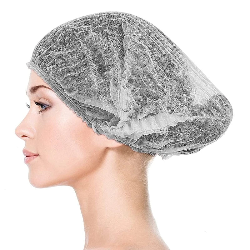 100 PCS Hair Caps 21 inch Disposable Non-woven Bouffant Hair Net Caps Elastic Head Cover Cap for Beauty Kitchen Food Salon Bath