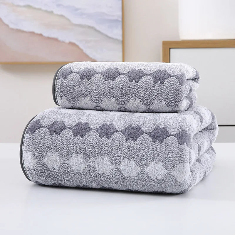 Soft Striped Bath Towel Set - Quick-Drying Absorbent Microfiber Face & Hand Towels for Bathroom, Home Spa - 70x140cm & 35x75cm