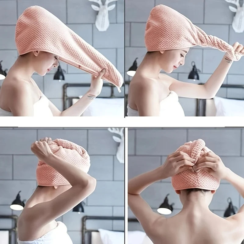 1PCS Hair Towel Wrap,Hair Drying Towel with Button, Microfiber Hair Towel, Dry Hair Hat, Bath Hair Cap