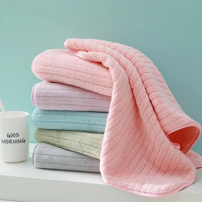 Coral Fleece Face Towels Striped Adult Soft Washcloth Absorbent Hand Towels Washbasin Facecloth Bathroom Shower Towels 14*29inch