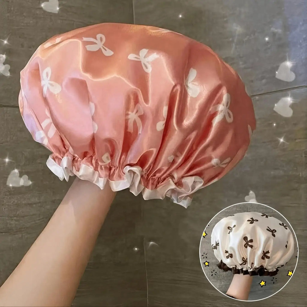 Waterproof Double-Layer Bath Hats, Summer Elastic Hair Caps, Adjustable Adult Kitchen Oil-Proof Hat, Bathroom Dry Hair Cap Set