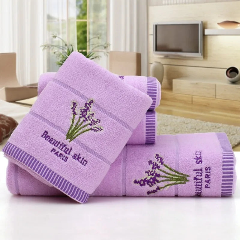 2PCS 35*75cm Aromatherapy Soft Bath Towel Cotton Embroidery Lavender Towel Set Cotton Hand Face Towel Sheet Set