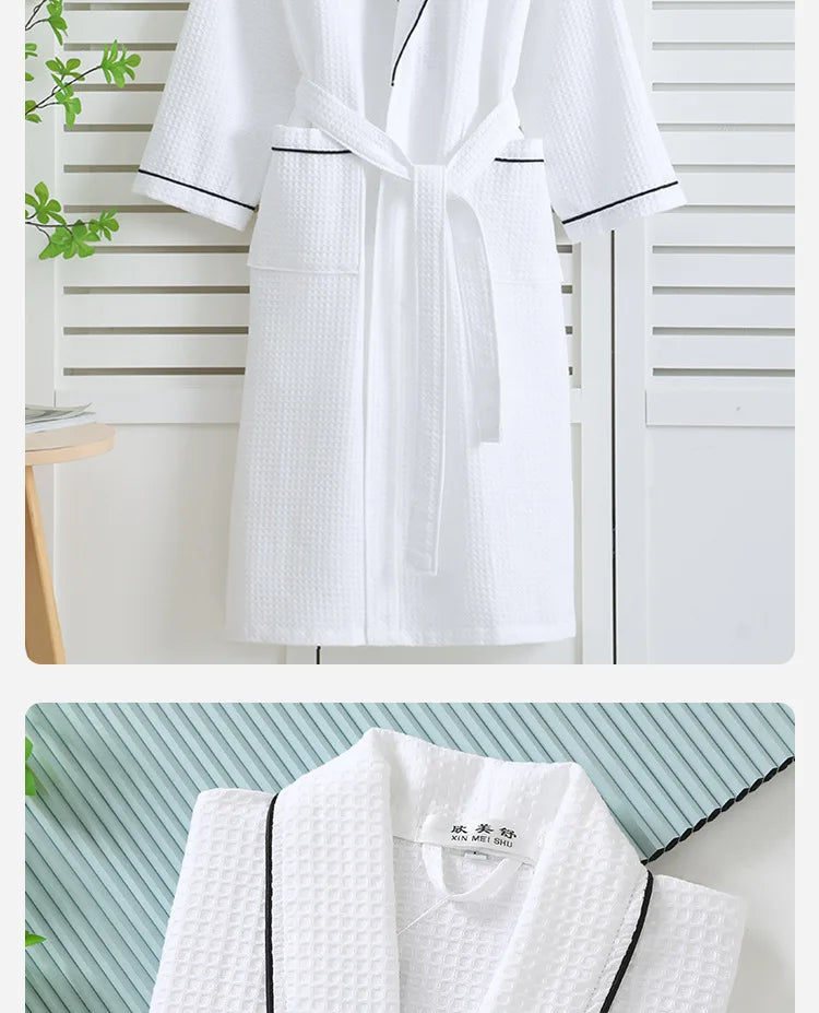 100% Cotton Couple Robe Waffle Bathrobe Gown Kimono Yukata Home Clothes Casual Women Sleepwar Nightwear Spring Summer Loungewear