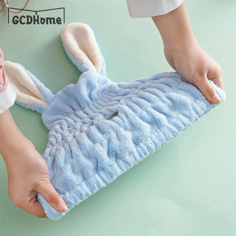 Strong Absorbing Dry Hair Cap Shower Thick Coral Fleece Bath Towels Long Ears Rabbit Drying Ultra-Soft Hats Turban Bath Supplies