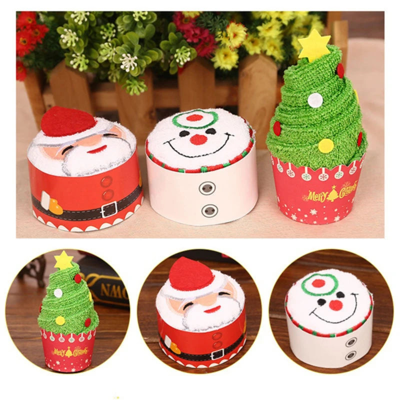 10pcs Christmas Soft New Christmas Hand Towel Red Santa New Year Gift Hand Wash Face Towel Home Bathroom