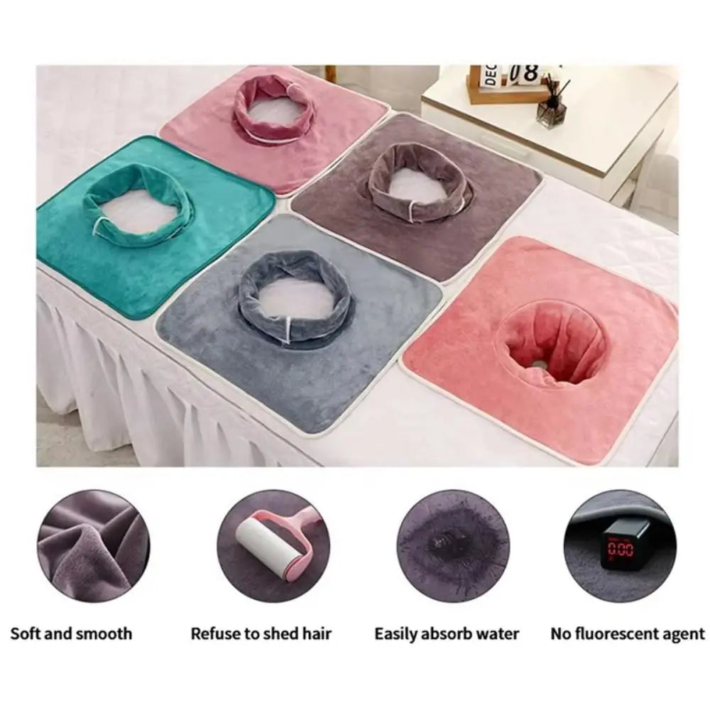 Thickened Massage Face Towel Breathable Soft Beauty Salon Towel with Hole Solid Color Headrest Pads for Beauty Salons