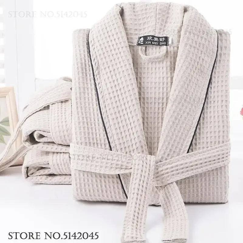 100% Cotton Couple Robe Waffle Bathrobe Gown Kimono Yukata Home Clothes Casual Women Sleepwar Nightwear Spring Summer Loungewear