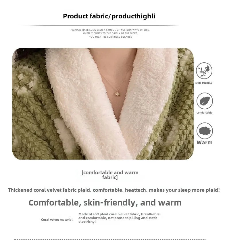 Women's Pajamas Cute Pijama Winter Sleepwear Warm Robe Sets Long Home Wear Bathrobe Plus Velvet Warmth Coral Fleece Nightgown