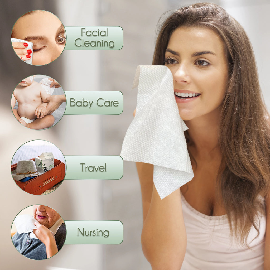 Bamboo Disposable Face Towel Biodegradable Large Dry Face Wipes 60 Count Thick Clean Facial Towel for Sensitive Skin 12x10 inch