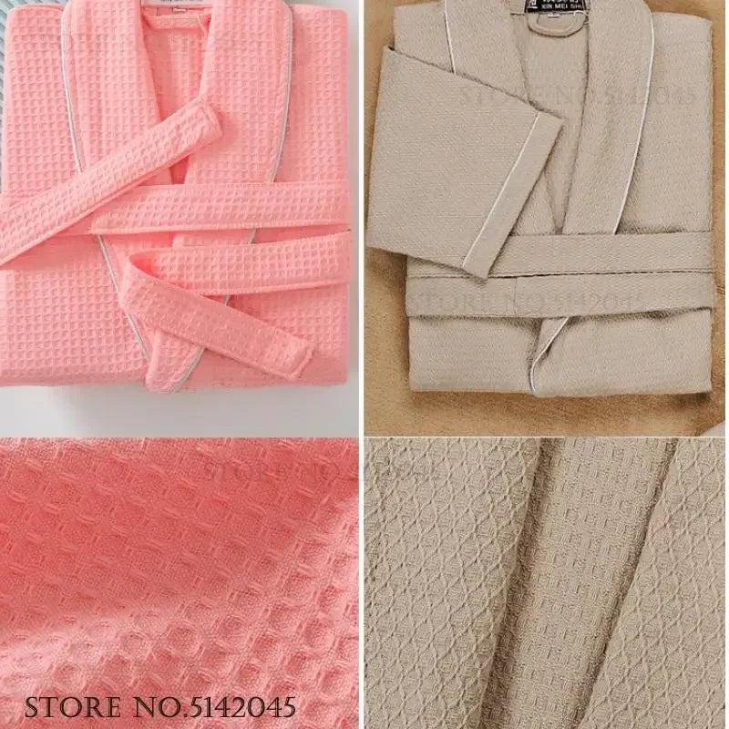 100% Cotton Couple Robe Waffle Bathrobe Gown Kimono Yukata Home Clothes Casual Women Sleepwar Nightwear Spring Summer Loungewear