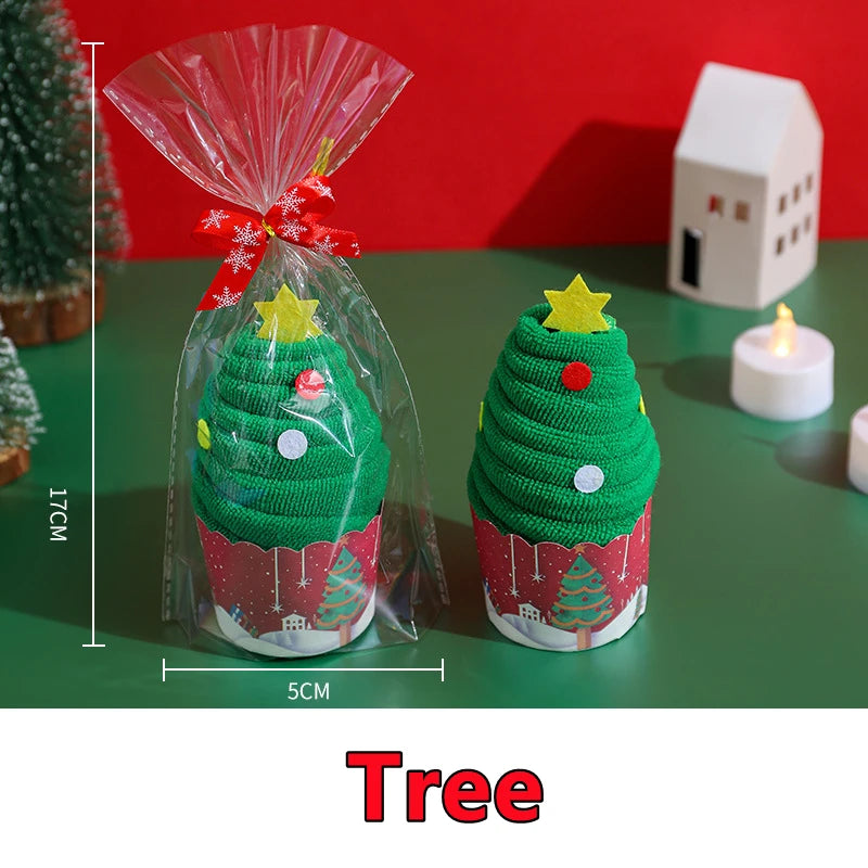 3-1PC Christmas Soft Hand Towel Absorbent Microfiber Santa Cake Shape Towel New Year Hand Wash Face Towel Bathroom Xmas Gifts