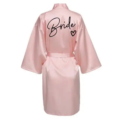 Wedding Party Team Bride Robe With Black Letters Kimono Satin Pajamas Bridesmaid Bathrobe SP003