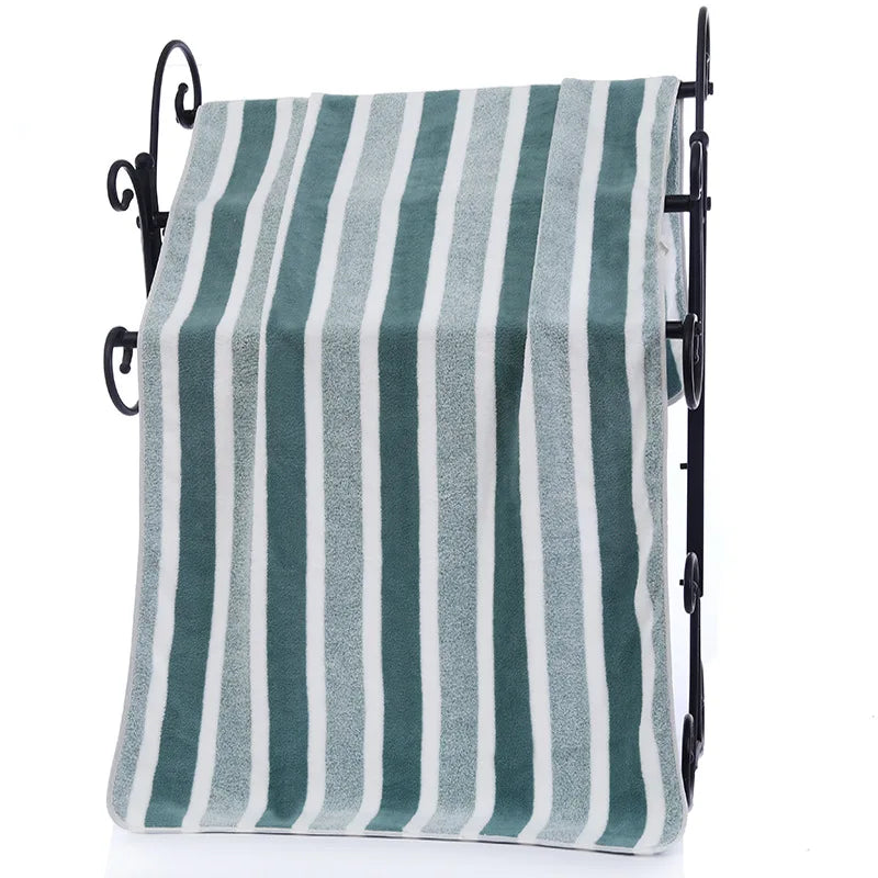 Soft Striped Bath Towel Set - Quick-Drying Absorbent Microfiber Face & Hand Towels for Bathroom, Home Spa - 70x140cm & 35x75cm