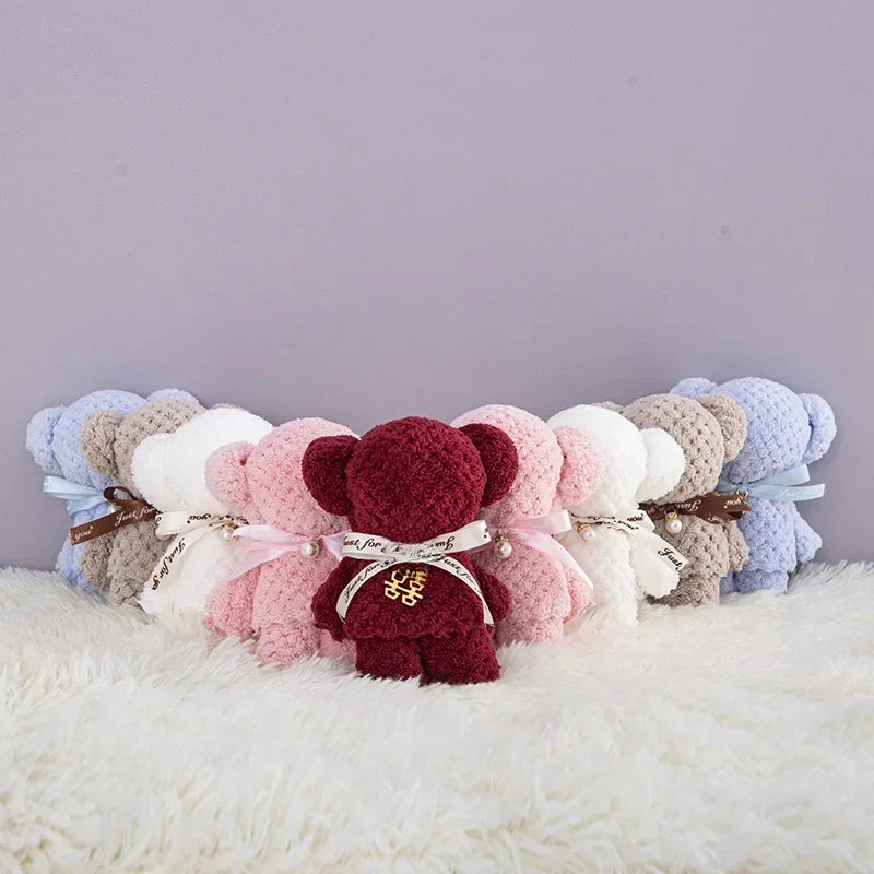 1pcs Coral Velvet Bear Shape Towel Set with Gift Bag Face Towel Baby Shower Home Party Wedding Birthday Gifts for Mother Friend