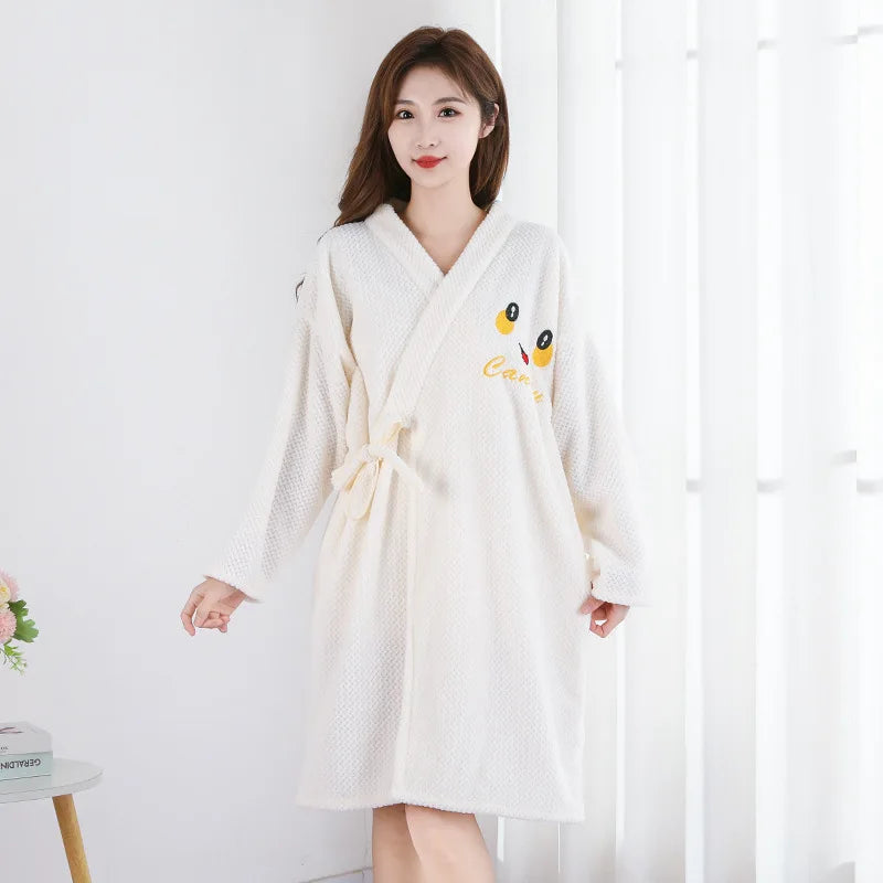 Thickened Warm Bathrobe Women's Shower Bathrobe Bath Towel Adult Student Pajamas Wearable Wrappable Sleeping Gown Girl Sleepwear
