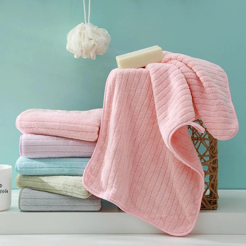 Coral Fleece Face Towels Striped Adult Soft Washcloth Absorbent Hand Towels Washbasin Facecloth Bathroom Shower Towels 14*29inch