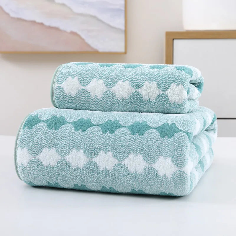 Soft Striped Bath Towel Set - Quick-Drying Absorbent Microfiber Face & Hand Towels for Bathroom, Home Spa - 70x140cm & 35x75cm