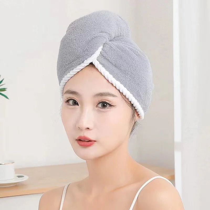 New Double-Layer Dry Hair Cap Female Coral Fleece Head Wrap Towel Washing Hair Wipe Super Absorbent Quick-Drying Towel Bath Cap