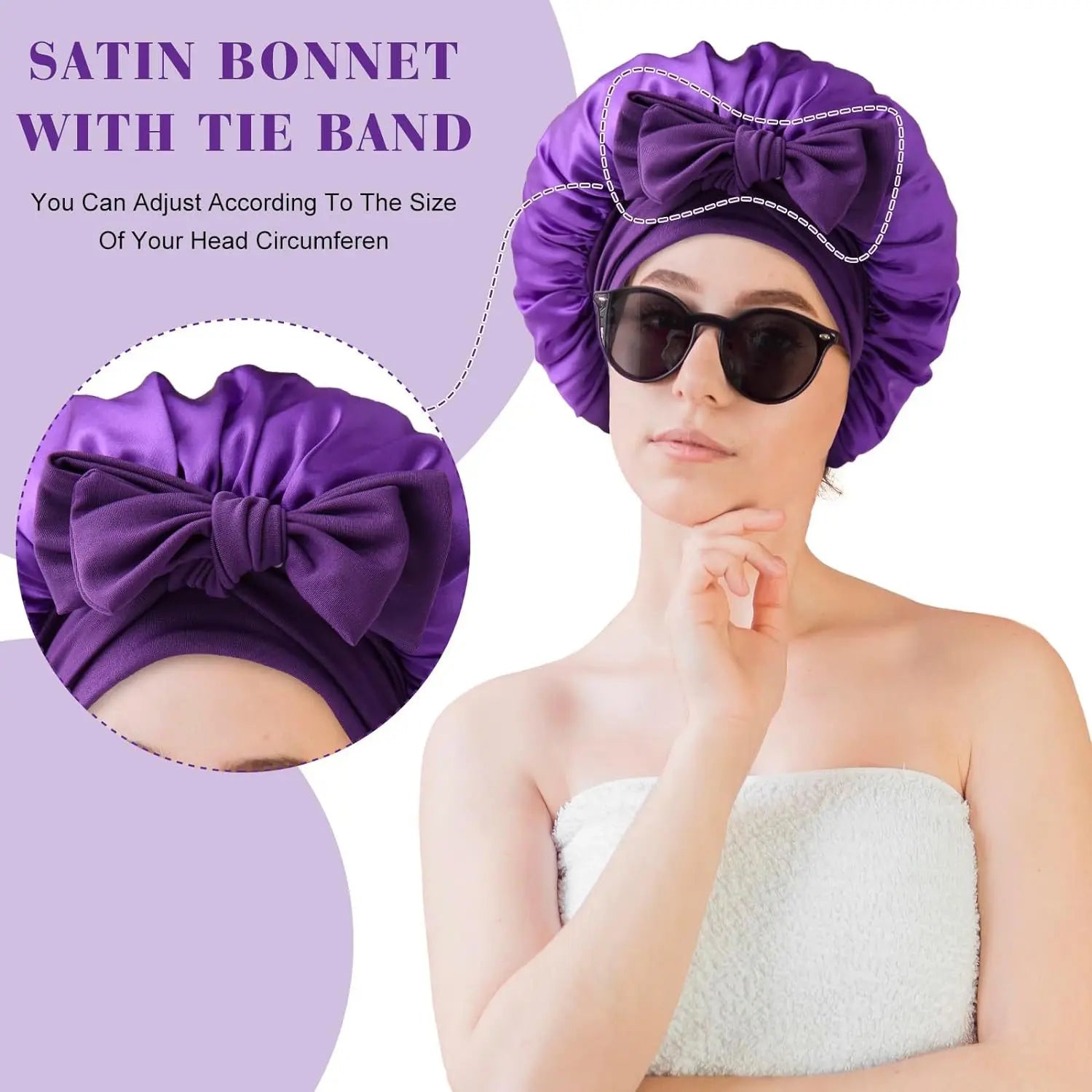 Satin Shower Cap For Women Solid Wide Band Stretch Head Tie Silky Bonnet Edge Wrap Nightcap Hair Care Sleeping Cap Head Cover