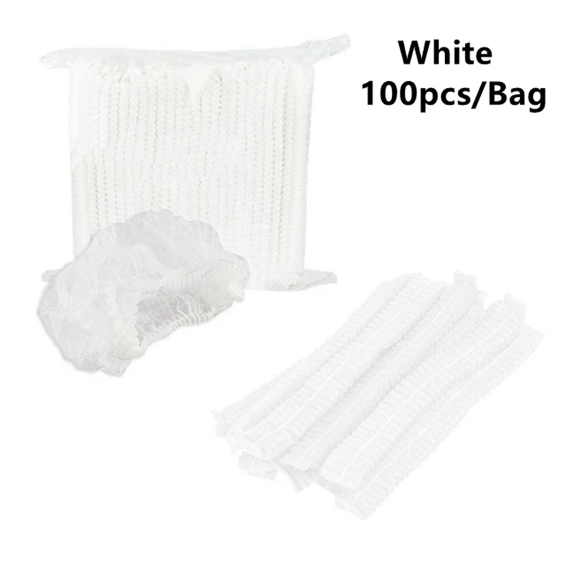 100 PCS Hair Caps 21 inch Disposable Non-woven Bouffant Hair Net Caps Elastic Head Cover Cap for Beauty Kitchen Food Salon Bath