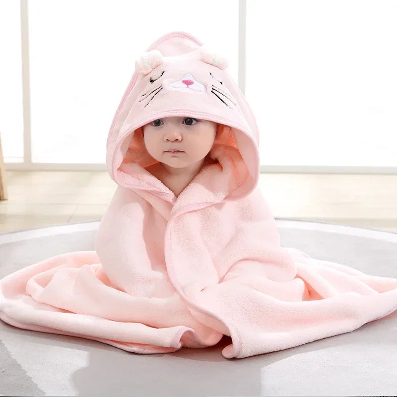 Bath Bathrobe Toddler Infant Towel Boy Girl Blankets Swaddle With Hood Cartoon Coral Fleece Towel Blanket Newborn Kids Bedding