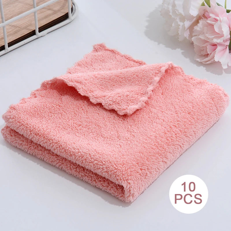 10Pcs Thickened Microfiber High-density Coral Fleece Towel Quick Dry Clean Face Soft Absorbent Towel