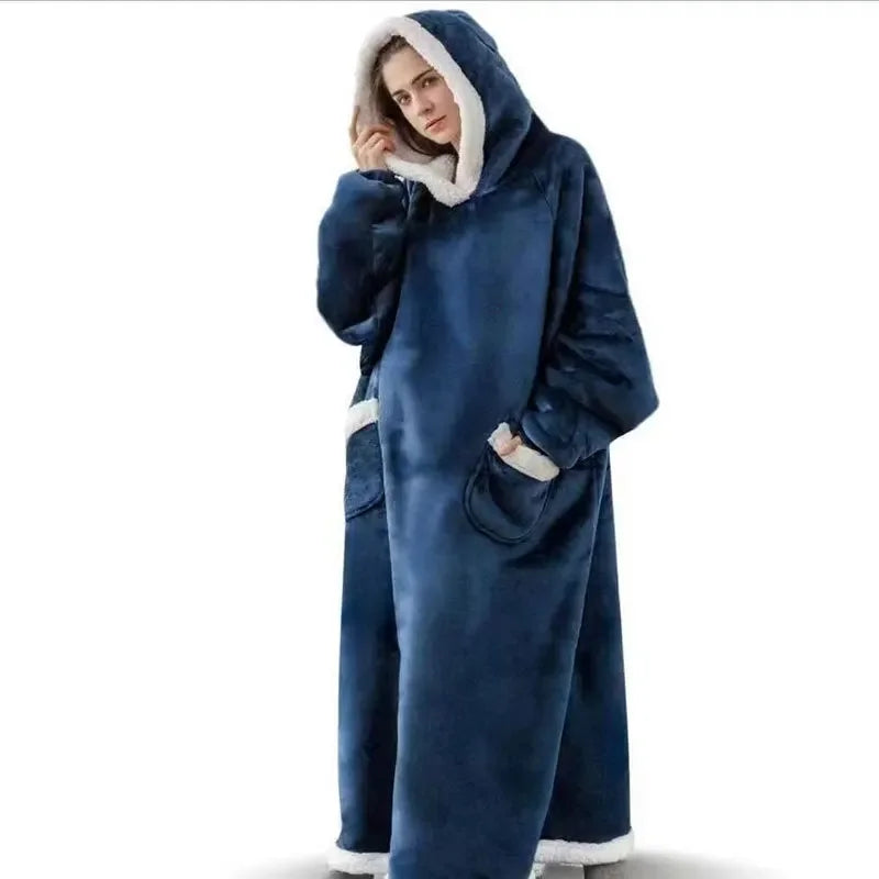 New Lazy Person Pajamas Pullover Thickened Hooded Warm Moose Blanket Loose Fit Outerwear Bathrobe Winter Season Men Women Underw
