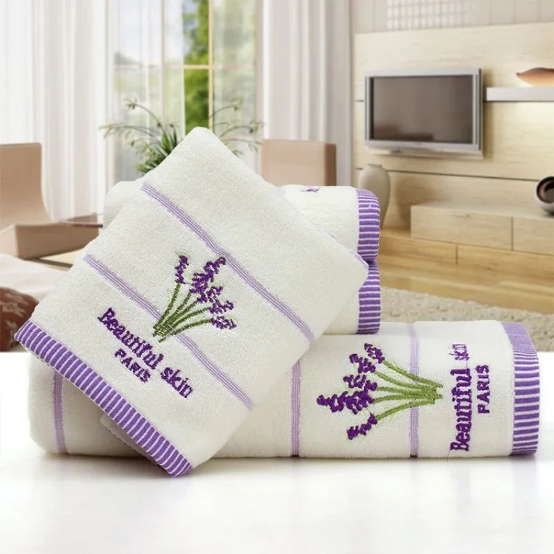 2PCS 35*75cm Aromatherapy Soft Bath Towel Cotton Embroidery Lavender Towel Set Cotton Hand Face Towel Sheet Set